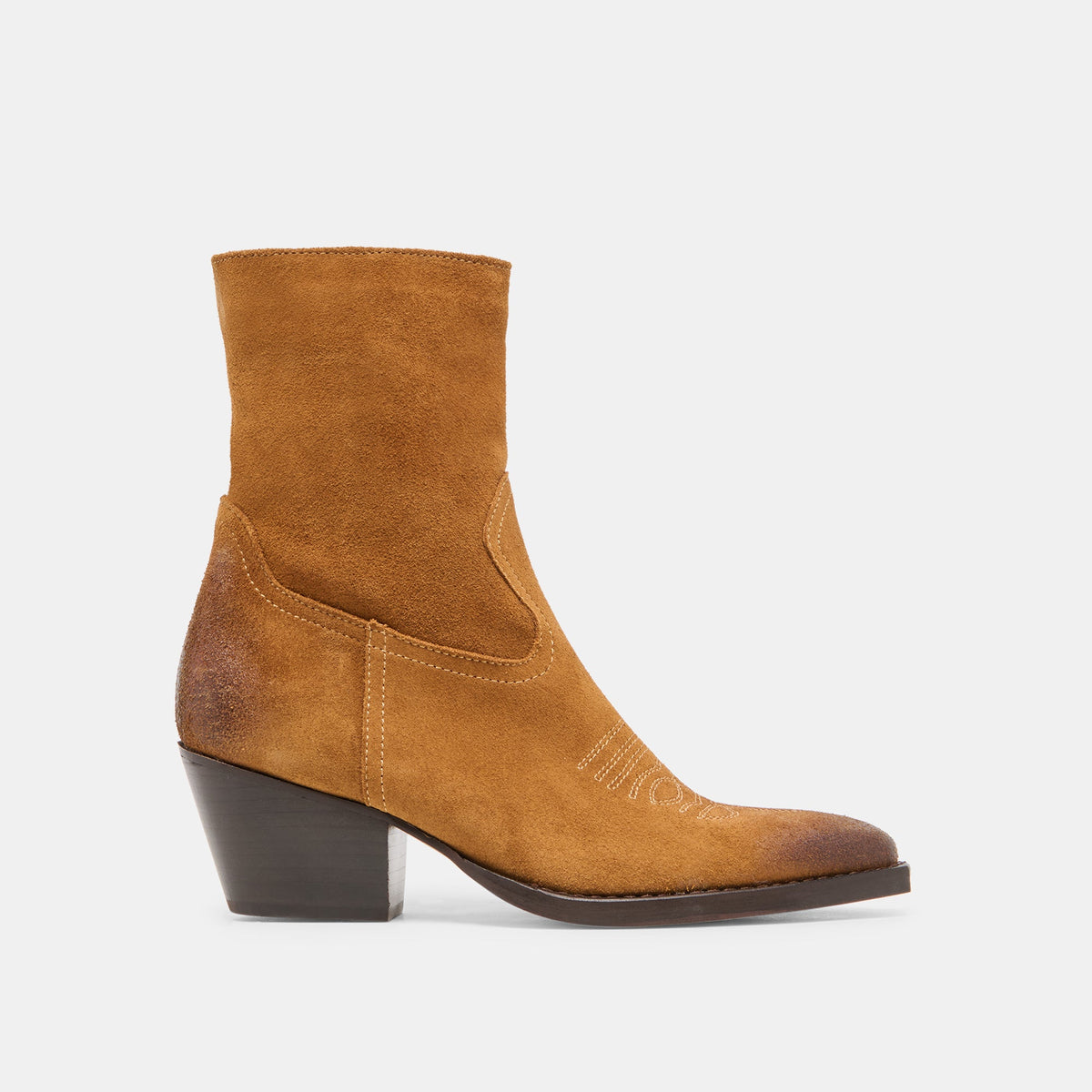 Dolce Vita SHOES KLYDE Cognac Suede Block Heel Ankle Boots