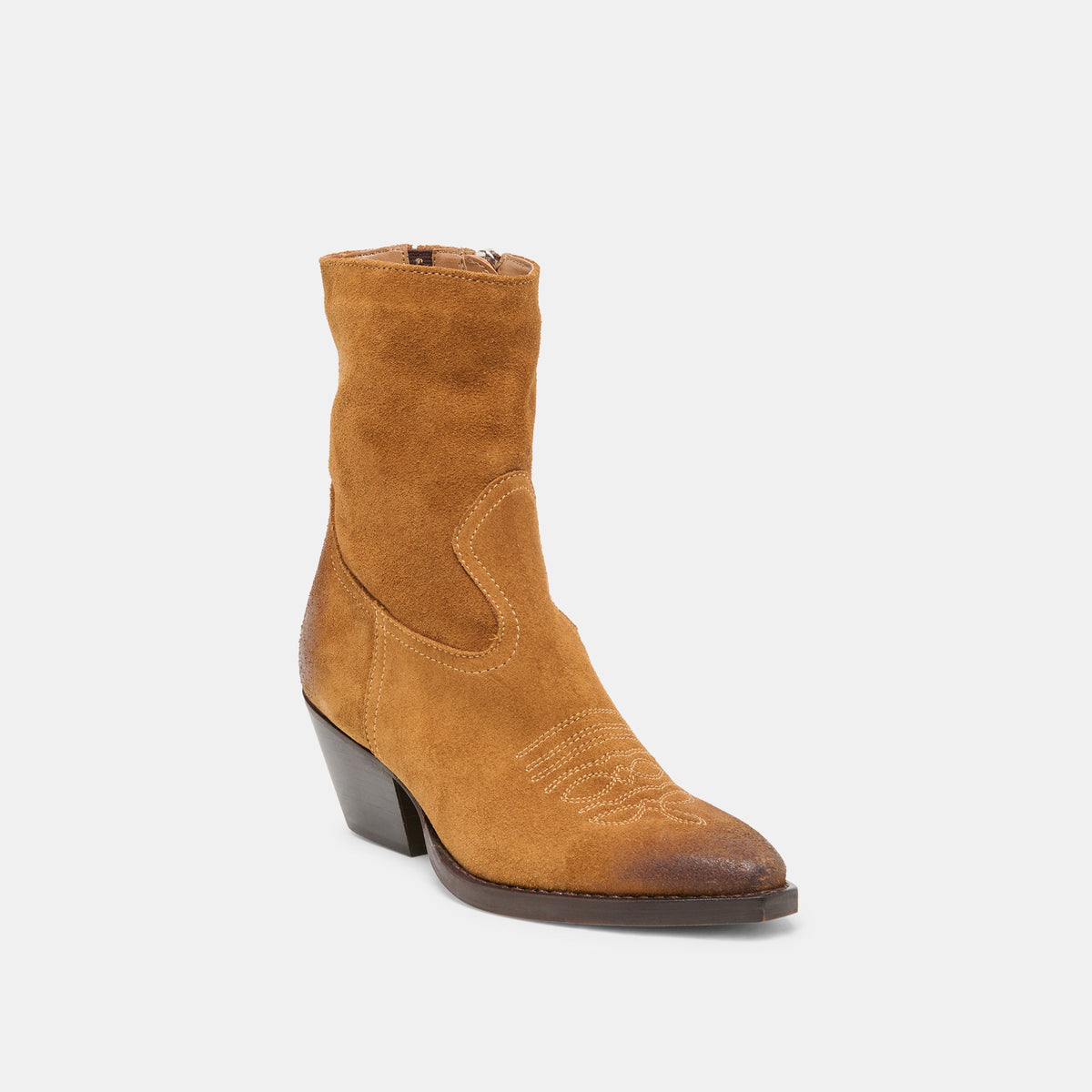 Dolce Vita SHOES KLYDE Cognac Suede Block Heel Ankle Boots