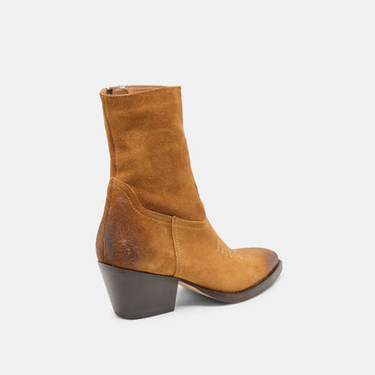 Dolce Vita SHOES KLYDE Cognac Suede Block Heel Ankle Boots