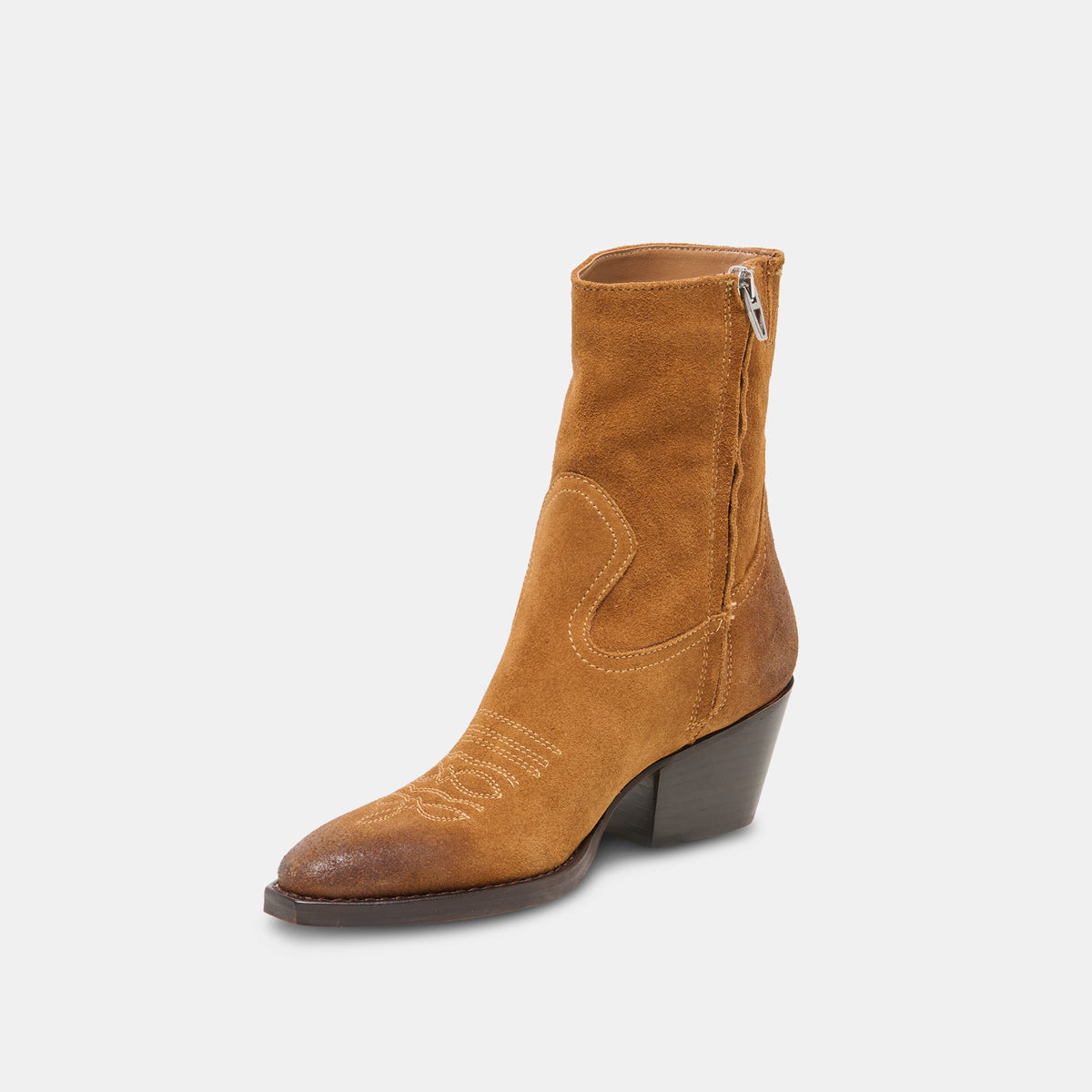 Dolce Vita SHOES KLYDE Cognac Suede Block Heel Ankle Boots