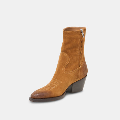 Dolce Vita SHOES KLYDE Cognac Suede Block Heel Ankle Boots