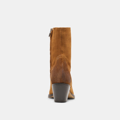 Dolce Vita SHOES KLYDE Cognac Suede Block Heel Ankle Boots