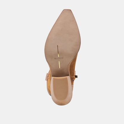 Dolce Vita SHOES BRANDO Tan Suede Embroidered Pointed-Toe Western Boots