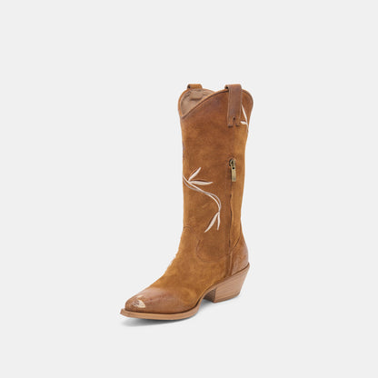 Dolce Vita SHOES BRANDO Tan Suede Embroidered Pointed-Toe Western Boots