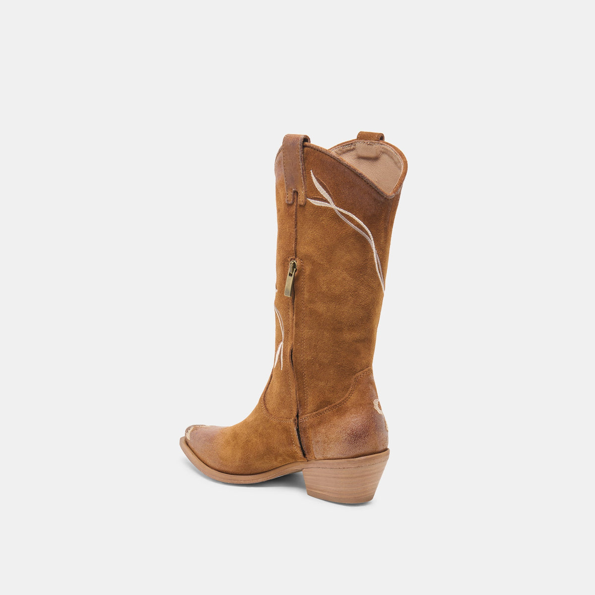 Dolce Vita SHOES BRANDO Tan Suede Embroidered Pointed-Toe Western Boots