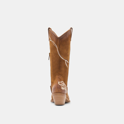 Dolce Vita SHOES BRANDO Tan Suede Embroidered Pointed-Toe Western Boots