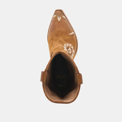 Dolce Vita SHOES BRANDO Tan Suede Embroidered Pointed-Toe Western Boots