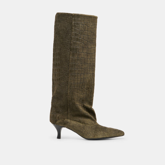 Dolce Vita SHOES Roxla Olive Croco Embossed Leather Boots