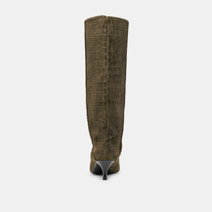 Dolce Vita SHOES Roxla Olive Croco Embossed Leather Boots