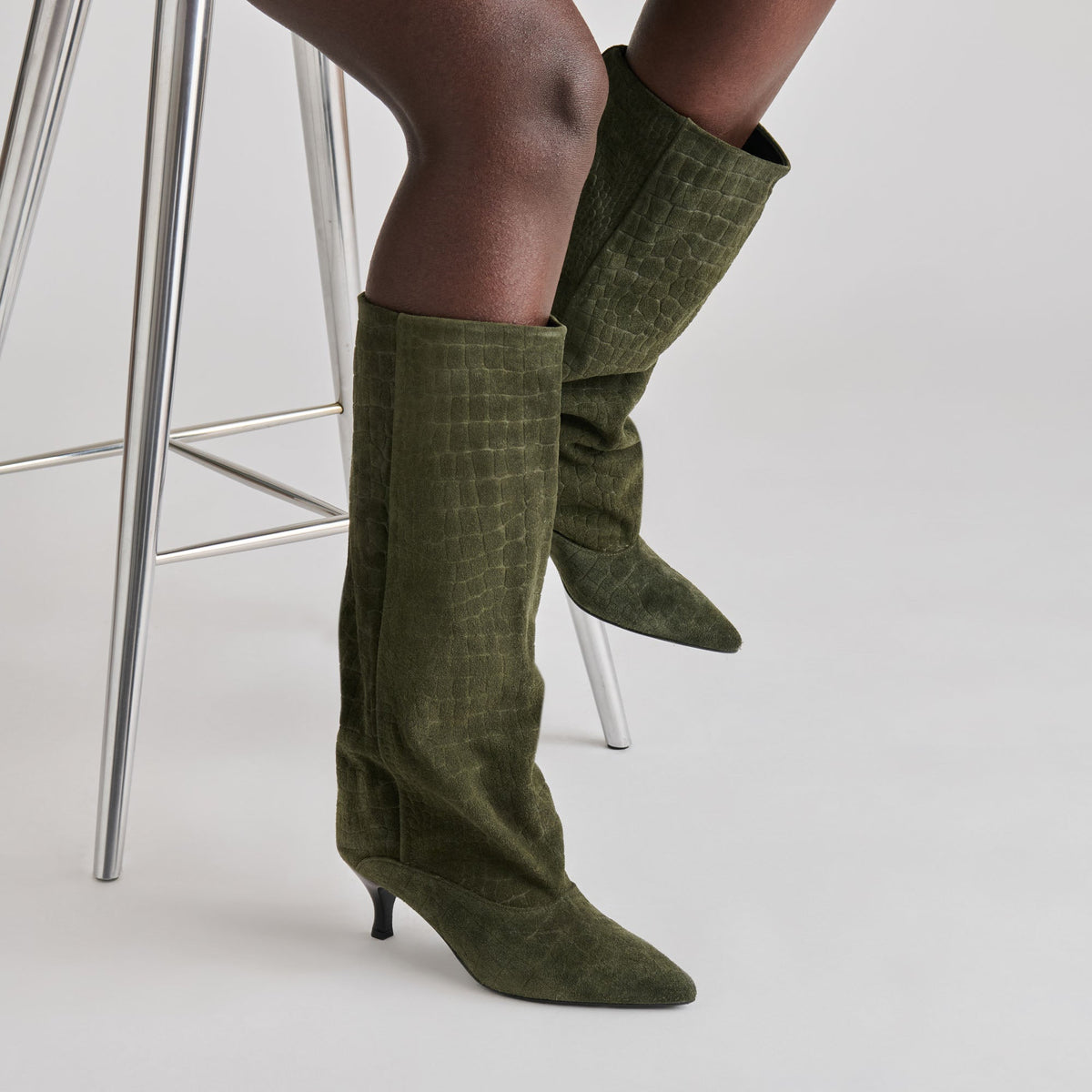 Dolce Vita SHOES Roxla Olive Croco Embossed Leather Boots