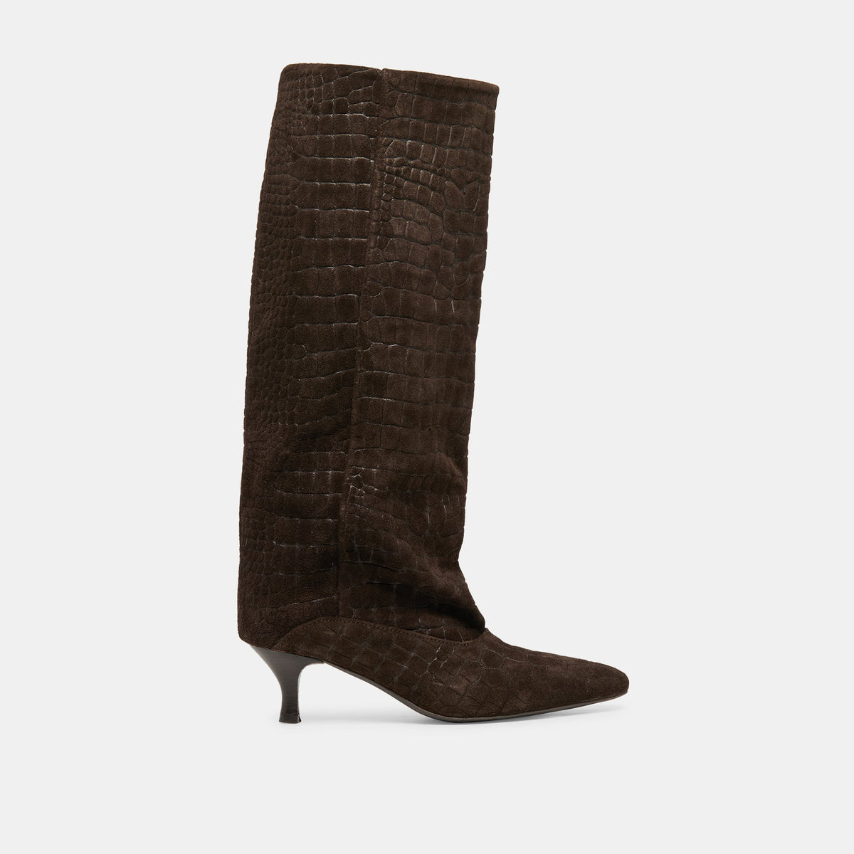 Dolce Vita SHOES Roxla Dk Chocolate Croco Embossed Leather Boots