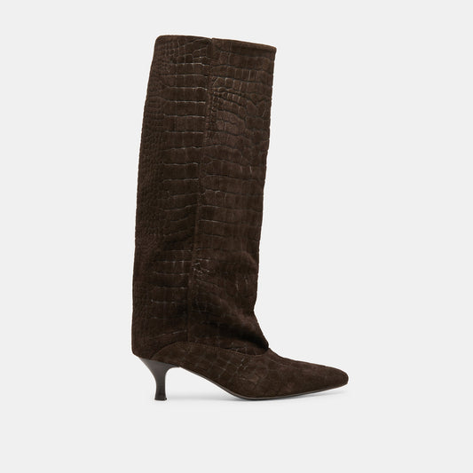 Dolce Vita SHOES Roxla Dk Chocolate Croco Embossed Leather Boots