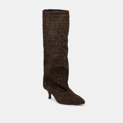 Dolce Vita SHOES Roxla Dk Chocolate Croco Embossed Leather Boots