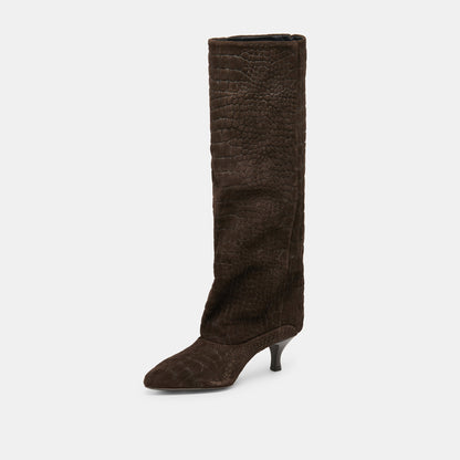 Dolce Vita SHOES Roxla Dk Chocolate Croco Embossed Leather Boots