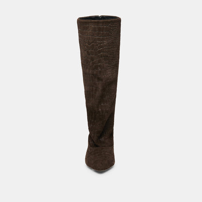 Dolce Vita SHOES Roxla Dk Chocolate Croco Embossed Leather Boots