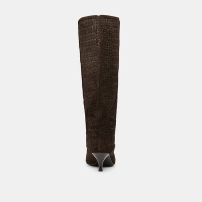 Dolce Vita SHOES Roxla Dk Chocolate Croco Embossed Leather Boots