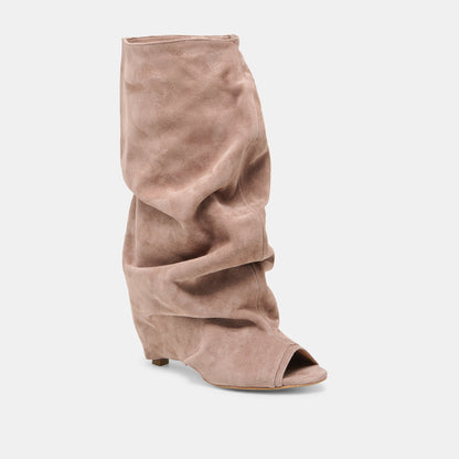 Dolce Vita SHOES CLYFF Taupe Suede Slouch Foldover Open-Toe Boots
