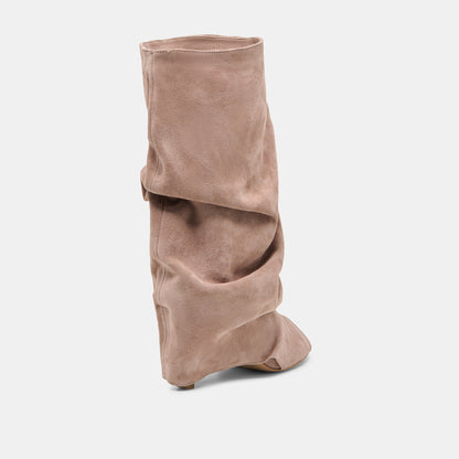 Dolce Vita SHOES CLYFF Taupe Suede Slouch Foldover Open-Toe Boots