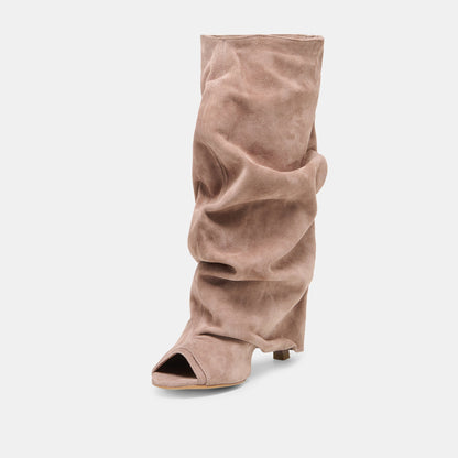 Dolce Vita SHOES CLYFF Taupe Suede Slouch Foldover Open-Toe Boots