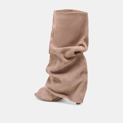 Dolce Vita SHOES CLYFF Taupe Suede Slouch Foldover Open-Toe Boots