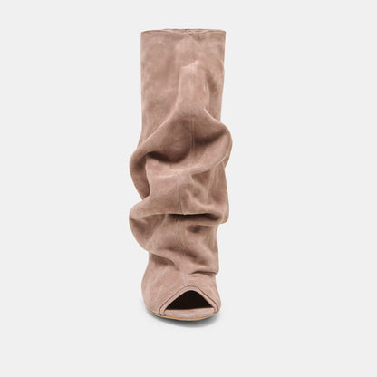 Dolce Vita SHOES CLYFF Taupe Suede Slouch Foldover Open-Toe Boots