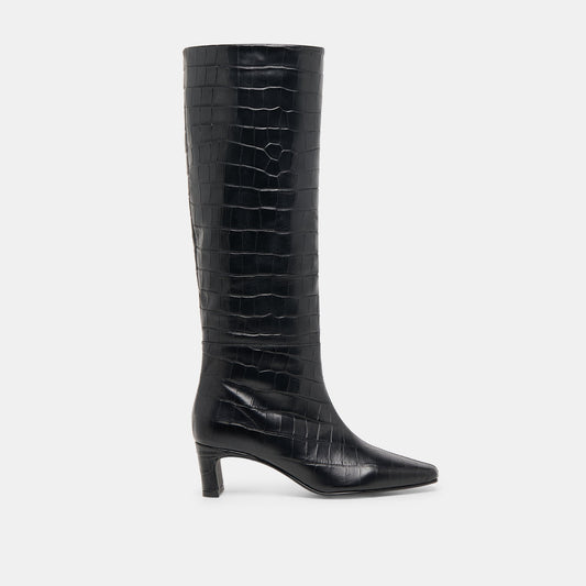 Dolce Vita SHOES Trixi Noir Croco Embossed Leather Boots