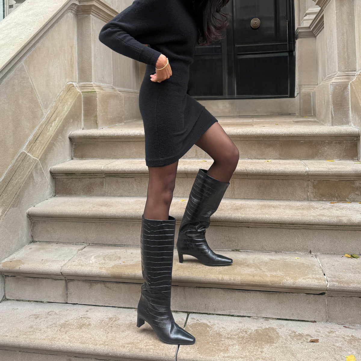 Dolce Vita SHOES Trixi Noir Croco Embossed Leather Boots