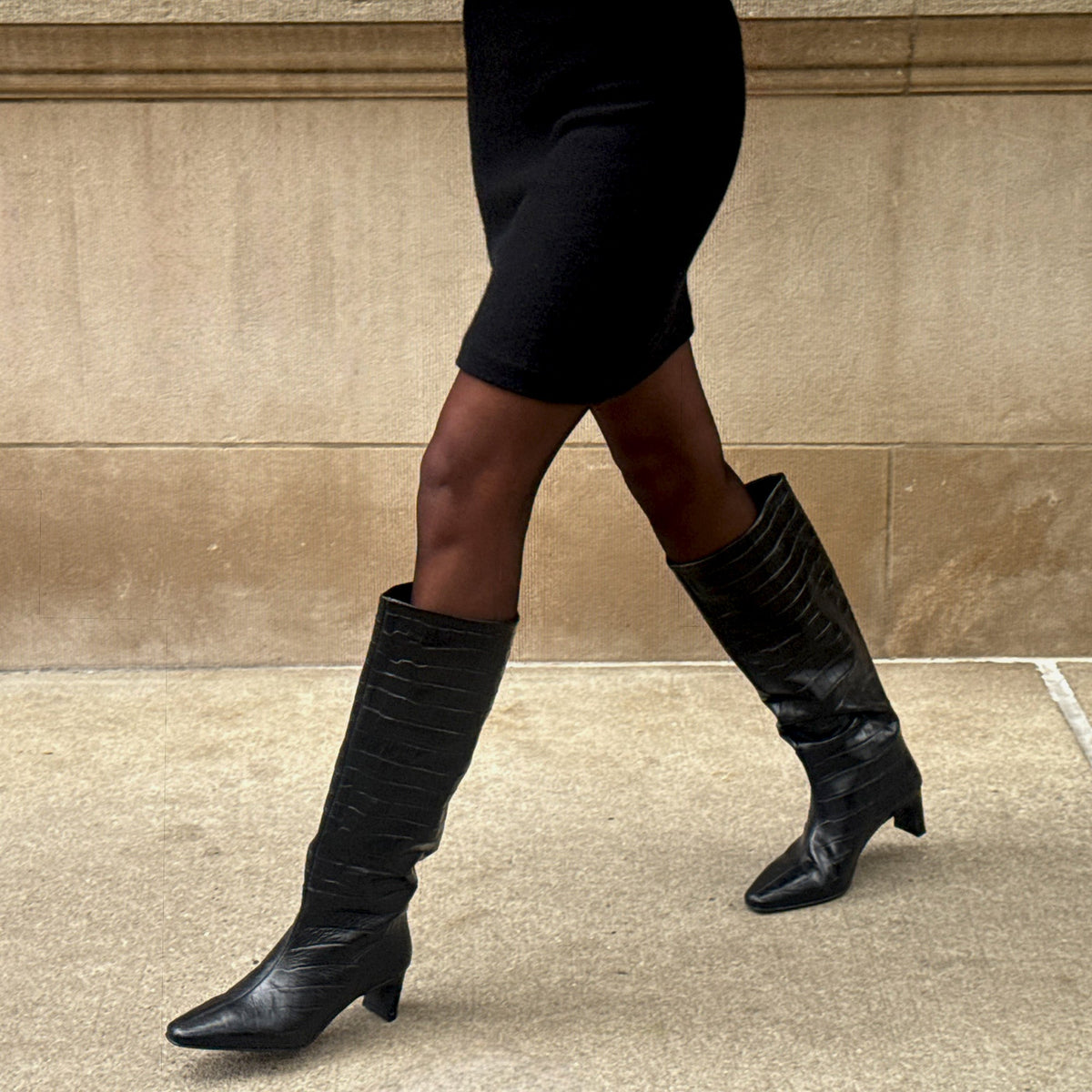 Dolce Vita SHOES Trixi Noir Croco Embossed Leather Boots