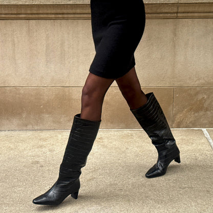 Dolce Vita SHOES Trixi Noir Croco Embossed Leather Boots
