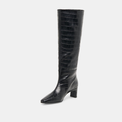 Dolce Vita SHOES Trixi Noir Croco Embossed Leather Boots
