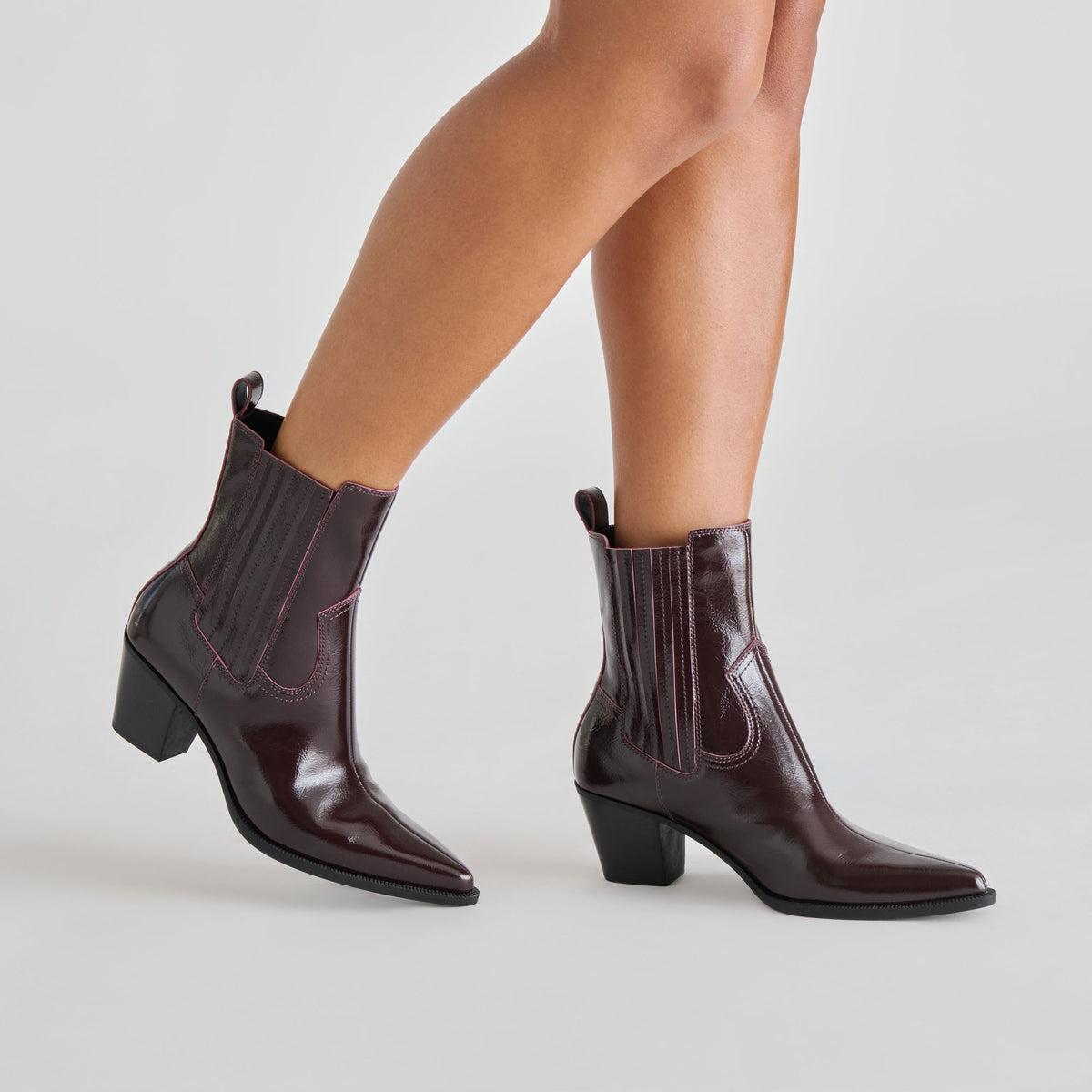 Dolce Vita SHOES Slim Mulberry Crinkle Patent Booties