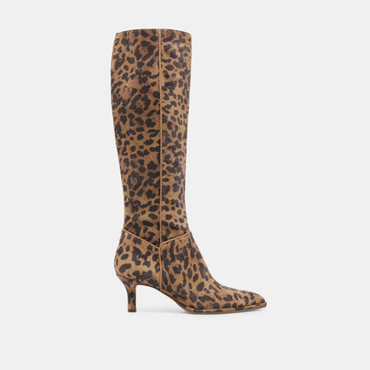 Dolce Vita SHOES Aldy Brown Leopard Printed Suede Wide Calf Boots