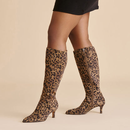 Dolce Vita SHOES Aldy Brown Leopard Printed Suede Wide Calf Boots