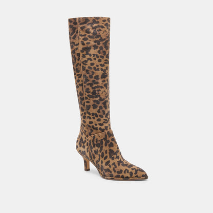 Dolce Vita SHOES Aldy Brown Leopard Printed Suede Wide Calf Boots