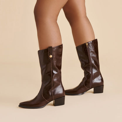 Dolce Vita SHOES Vern Chocolate Leather Wide Calf Boots
