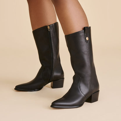Dolce Vita SHOES Vern Black Leather Wide Calf Boots