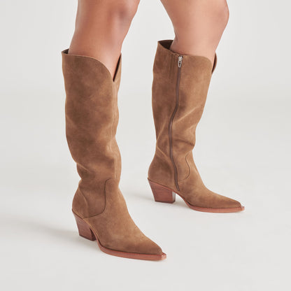 Dolce Vita SHOES RAJ Wide Calf Boots Brown Suede | Women's Brown Suede Knee-High Boots
 – Dolce Vita
