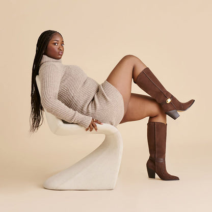 Dolce Vita SHOES Jody Dk Brown Suede Wide Calf Boots