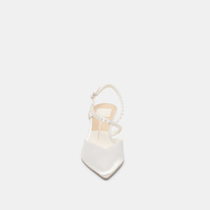 Dolce Vita SHOES Kamra Pearl True White Satin Mid Heels