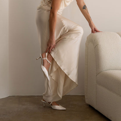 Dolce Vita SHOES Kamra Pearl True White Satin Mid Heels