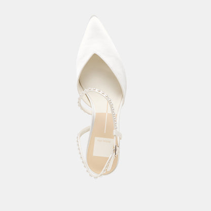 Dolce Vita SHOES Kamra Pearl True White Satin Mid Heels