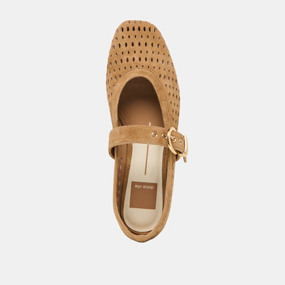 Dolce Vita SHOES Mikel Lt Brown Perforated Suede Ballet Flats