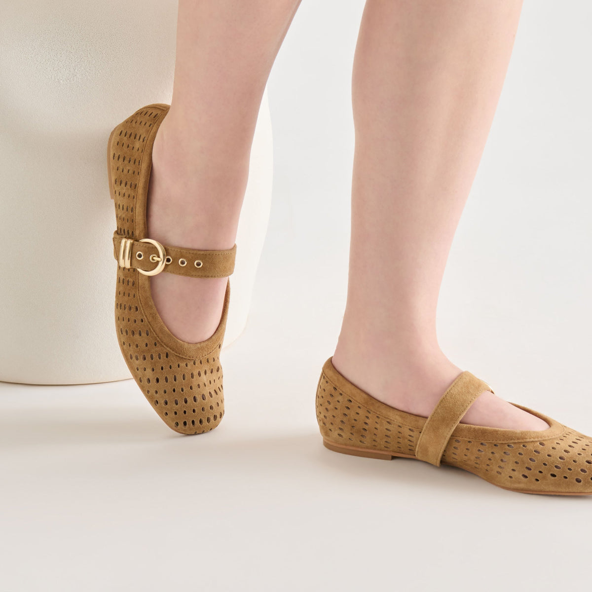 Dolce Vita SHOES Mikel Lt Brown Perforated Suede Ballet Flats