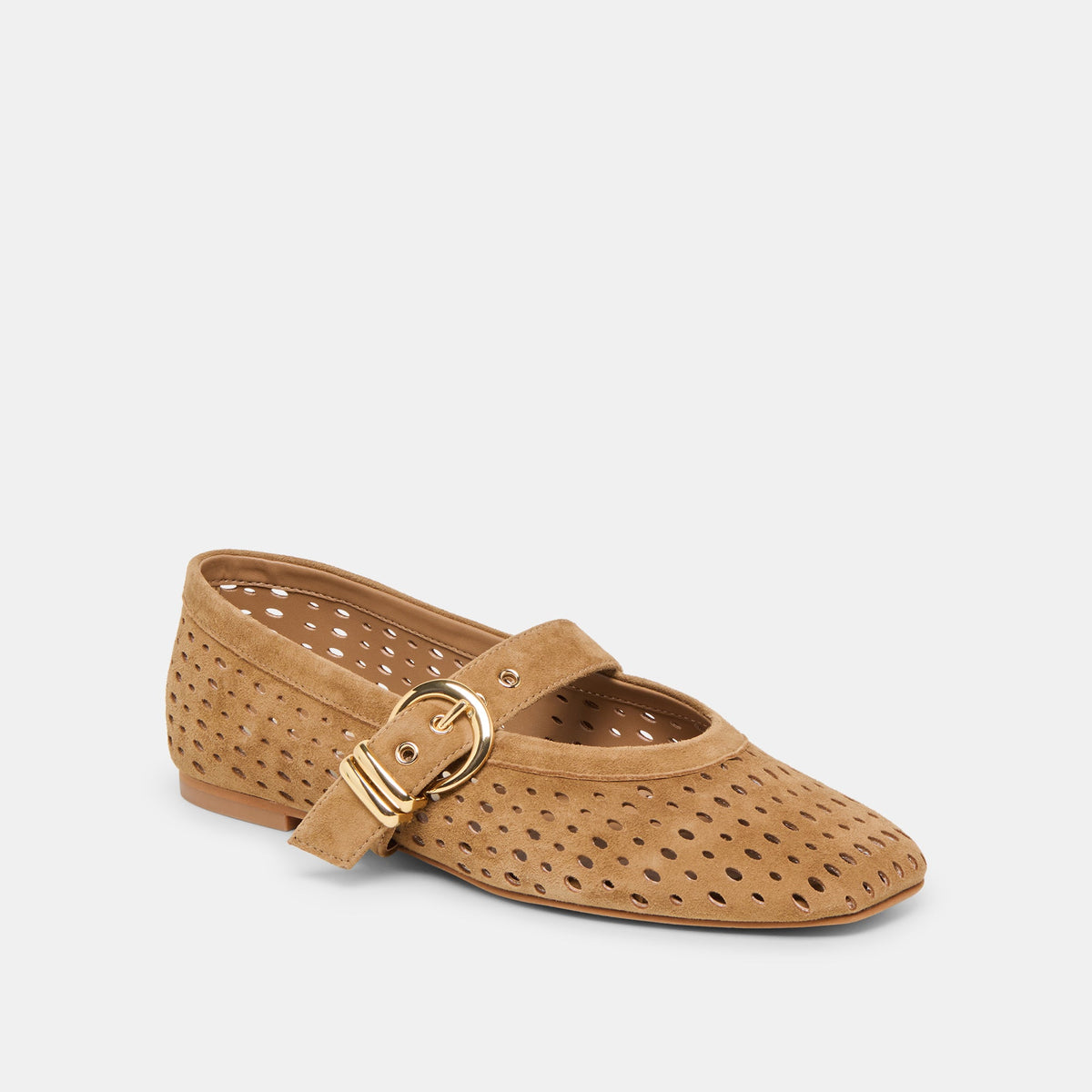 Dolce Vita SHOES Mikel Lt Brown Perforated Suede Ballet Flats