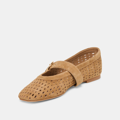 Dolce Vita SHOES Mikel Lt Brown Perforated Suede Ballet Flats