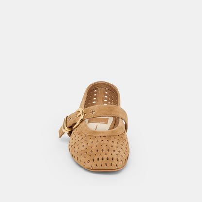 Dolce Vita SHOES Mikel Lt Brown Perforated Suede Ballet Flats