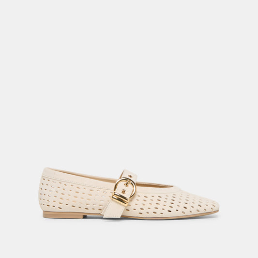 Dolce Vita SHOES Mikel Creme Perforated Suede Ballet Flats