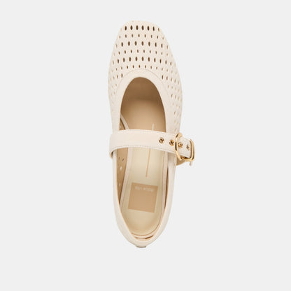 Dolce Vita SHOES Mikel Creme Perforated Suede Ballet Flats