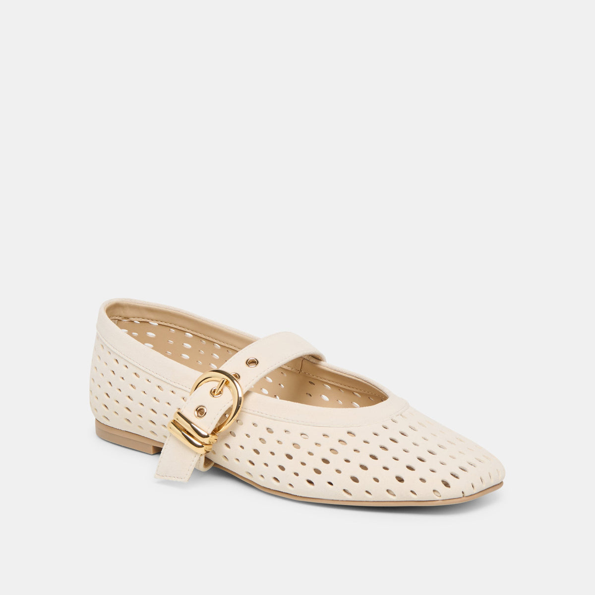 Dolce Vita SHOES Mikel Creme Perforated Suede Ballet Flats