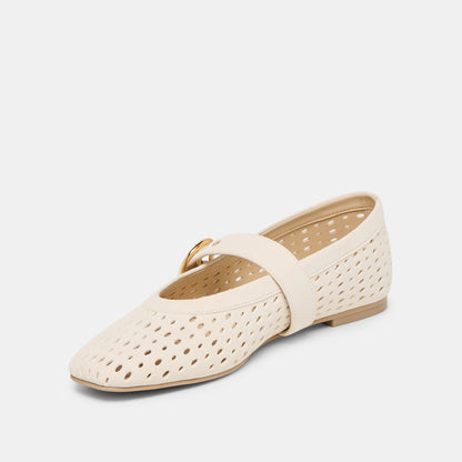 Dolce Vita SHOES Mikel Creme Perforated Suede Ballet Flats